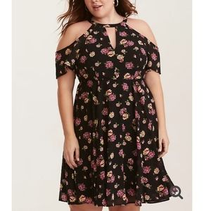 torrid Black Cold-Shoulder Floral Dress